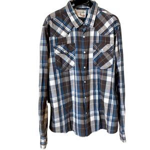JNCO Men’s Blue Plaid Long Sleeve Button Down Shirt Sz XXXL